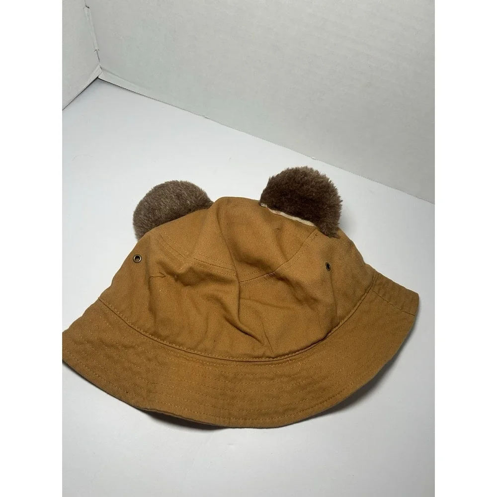 CHILDS TAN BUCKET HAT W/ BEAR THEME EARS ONE SIZE FITS MOST CUTE BEAR